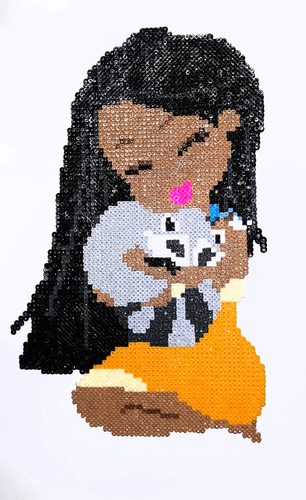 Mary G, cuddle time, Hama beads.